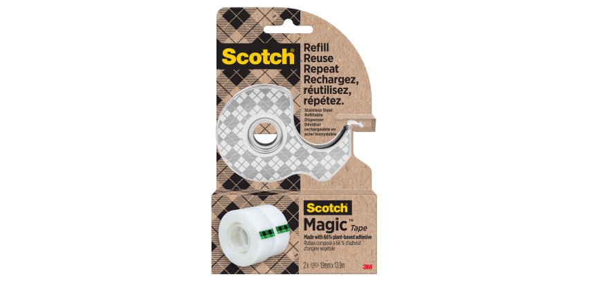 Dispenser di nastro adesivo - 2 rotoli Scotch Magic inclusi - acciaio - Scotch