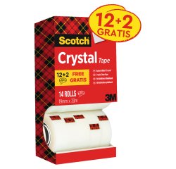 Nastro adesivo Scotch Crystal 600 - 19 mm x 33 m - acrilico - trasparente - Scotch - Value Pack 12+2 rotoli
