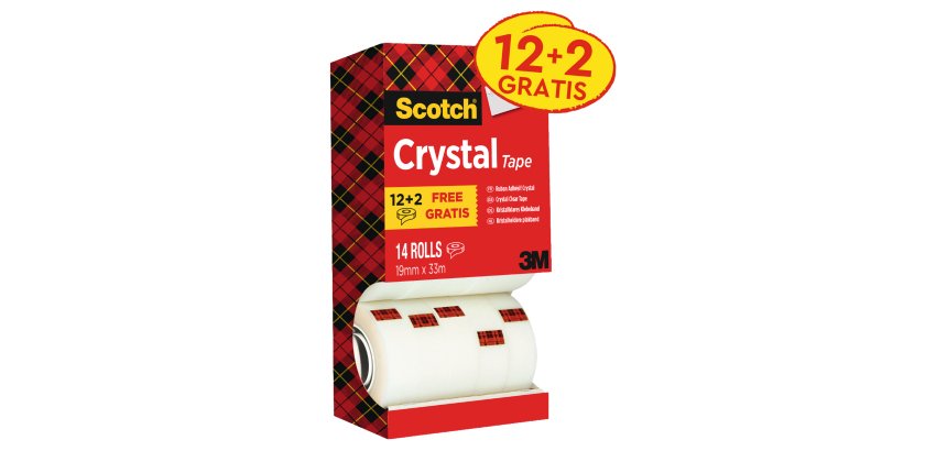 Nastro adesivo Scotch Crystal 600 - 19 mm x 33 m - acrilico - trasparente - Scotch - Value Pack 12+2 rotoli