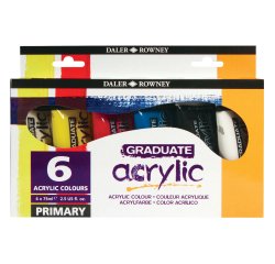 Colore acrilico fine Graduate - 75 ml - colori primari assortiti - Daler Rowney - 6 pezzi