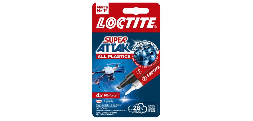 Colla Super Attak - adesivo liquido e attivatore in penna - adatto per tutti i tipi di plastica - 2 gr + 4 ml - trasparente - Loctit e