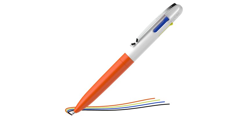 Penna a sfera Take 4 - punta media - 4 colori - fusto arancione fluo - Schneider