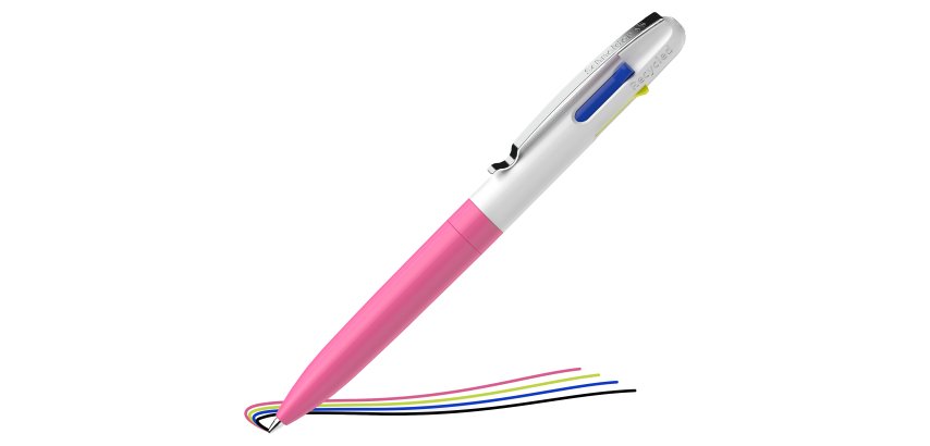 Penna a sfera Take 4 - punta media - 4 colori - fusto rosa fluo - Schneider
