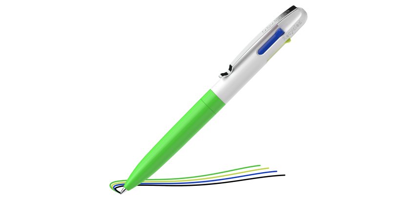 Penna a sfera Take 4 - punta media - 4 colori - fusto verde fluo - Schneider