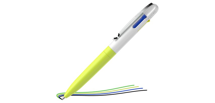 Penna a sfera Take 4 - punta media - 4 colori - fusto giallo fluo - Schneider
