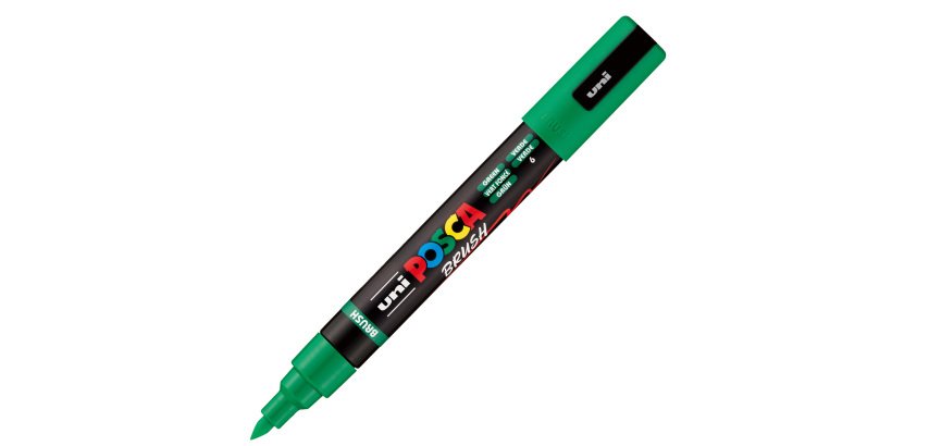 Marcatore a base d'acqua Uni Posca PC5MBR - punta brush 1.0 - 4.0mm - verde - Uni Mitsubishi