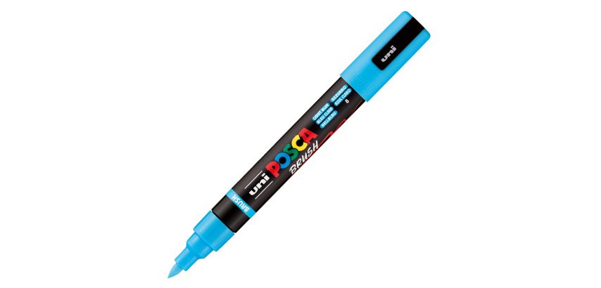 Marcatore a base d'acqua Uni Posca PC5MBR - punta brush 1.0 - 4.0mm - azzurro  - Uni Mitsubishi