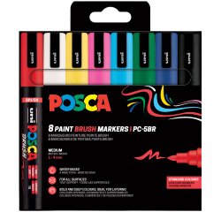 En_marqueur peinture posca pc-5br pointe brush trait     1/4mm base eau tout supports  coloris assortis pochette 8
