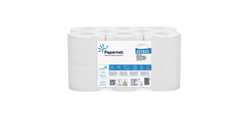 Carta igienica Centrefeed Mini Jumbo - 2 veli - 15 gr - diametro 14,9 cm - 10,75 cm x 112 m - bianco - Papernet