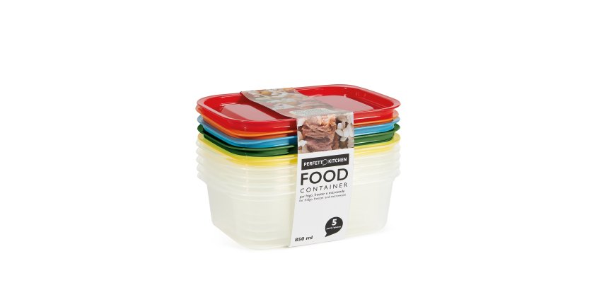 Contenitori alimenti –  203 x 137 x 64 mm – 850 ml - PP - Perfetto – conf. 5 pezzi