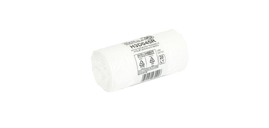 Sacco rifiuti - HDPE - 45 x 55 cm - 20 L - 15my - bianco - Bio Extrusion - conf. 30 pezzi
