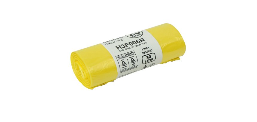 Sacco rifiuti - HDPE - 50 x 60 cm - 30 L - 15my - giallo - Bio Extrusion - conf. 20 pezzi