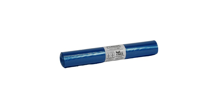 Sacco rifiuti - PCR - 72 x 110 cm - 110 L - 30 gr - azzurro -Bio Extrusion - conf. 10 pezzi