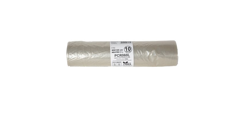 Sacco rifiuti - PCR - 90 x 120 cm - 120 L - 60 gr - neutro -Bio Extrusion - conf. 10 pezzi