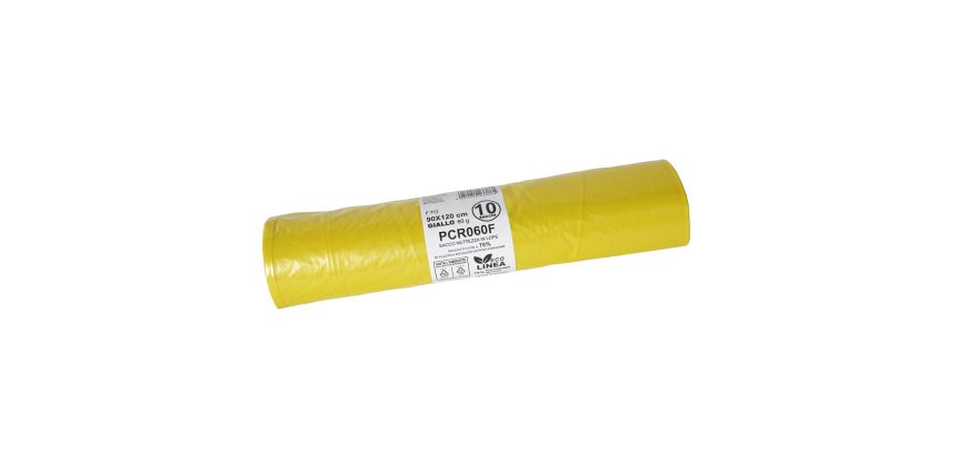 Sacco rifiuti - PCR - 90 x 120 cm - 120 L - 60 gr - giallo -Bio Extrusion - conf. 10 pezzi