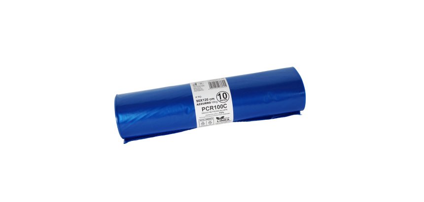 Sacco rifiuti - PCR - 90 x 120 cm - 120 L - 60 gr - azzurro -Bio Extrusion - conf. 10 pezzi