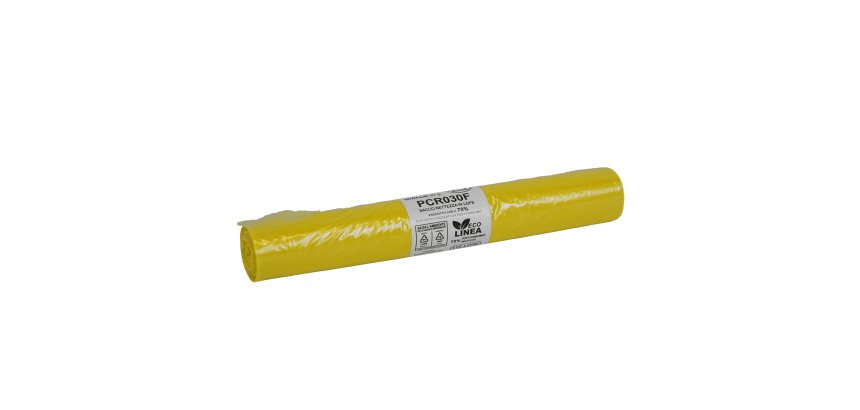Sacco rifiuti - PCR - 72 x 110 cm - 110 L - 30 gr - giallo -Bio Extrusion - conf. 10 pezzi