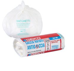 Sacchi per rifiuti organici Sac Bio - 42 x 45cm - 10 L - 12 micron - bianco - Geko - rotolo da 15 sacchetti