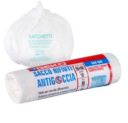 Sacchi per rifiuti organici Sac Bio - 50 x 60cm - 30 L - 12 micron - bianco - Geko - rotolo da 10 sacchetti