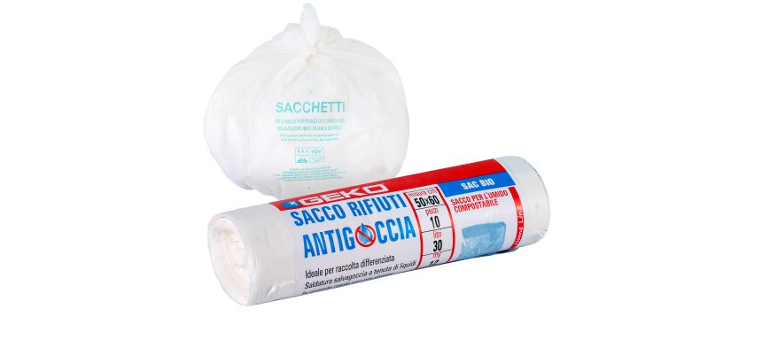 Sacchi per rifiuti organici Sac Bio - 50 x 60cm - 30 L - 12 micron - bianco - Geko - rotolo da 10 sacchetti