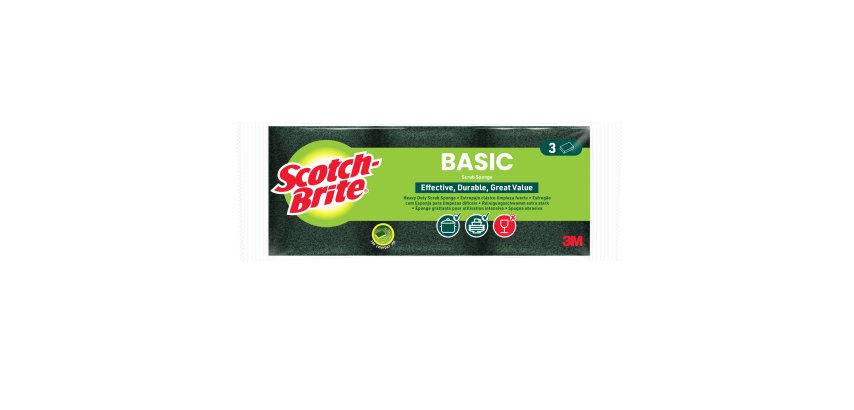 Spugna abrasiva Basic - 14,2x2,4x11,5 cm - giallo/verde - Scotch-Brite - conf. 3 pezzi