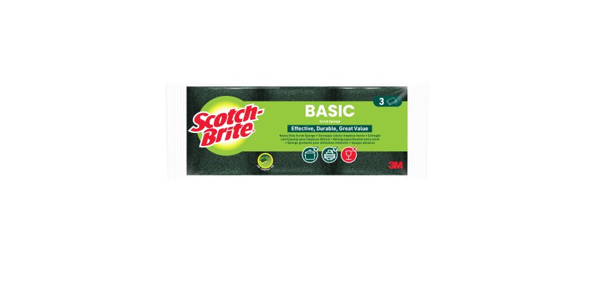 Spugna abrasiva Basic - 14,2x2,4x11,5 cm - giallo/verde - Scotch-Brite - conf. 3 pezzi