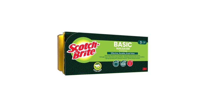 Spugna abrasiva Basic - salvadita - 14,2x2,4x11,5 cm - giallo/verde - Scotch-Brite - conf. 3 pezzi