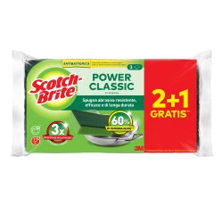 Spugna abrasiva Power Classic - antibatterica - 14,2x2,4x11,5 cm - giallo/verde - Scotch-Brite - conf. 3 pezzi