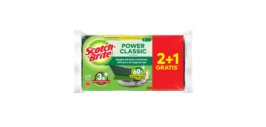 Spugna abrasiva Power Classic - antibatterica - 14,2x2,4x11,5 cm - giallo/verde - Scotch-Brite - conf. 3 pezzi