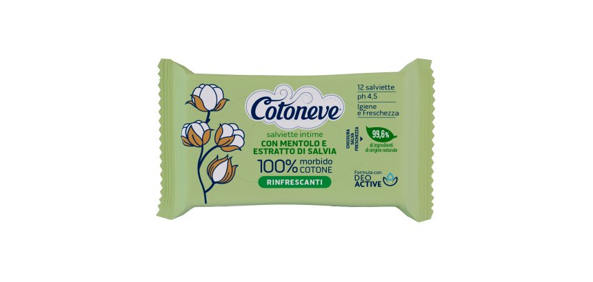 Salvietta intima rinfrescante - cotone biodegradabile - Cotoneve - conf. 12 pezzi