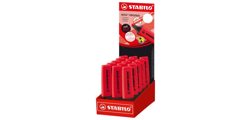 Evidenziatore Stabilo Boss Original - punta a scalpello - tratto 2 - 5 mm - rosso rosso - Stabilo - expo 15 pezzi