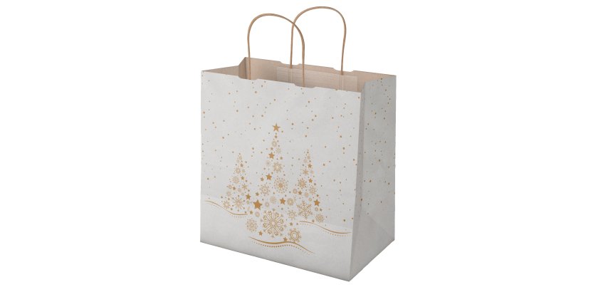 Shopper - maniglie cordino - 28 x 17 x 29 cm - carta kraft - Xmas Dream - bianco - Mainetti Bags - conf. 25 pezzi