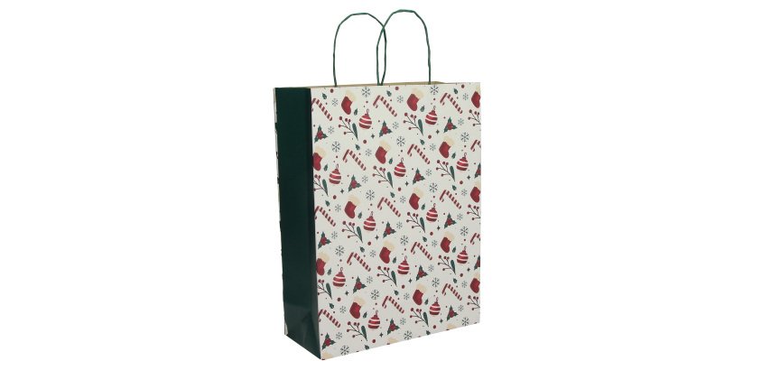Shopper - maniglie cordino - 36 x 12 x 41 cm - carta kraft - Xmas Dream - bianco - Mainetti Bags - conf. 25 pezzi