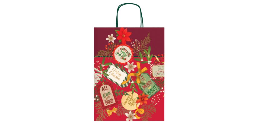 Shopper collezione Tanti Auguri - con manici - 16 x 21 x 8 cm - fantasia natale - Rex Sadoch