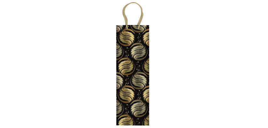 Portabottiglie natale - 37 x 12 x 9 cm - carta patinata - nero/oro - Rex Sadoch
