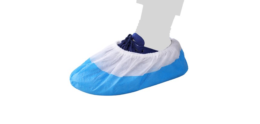 Sovrascarpe monouso - antiscivolo - taglia unica - PLP/CPE - bianco/azzurro - Reflexx - conf. 50 pezzi
