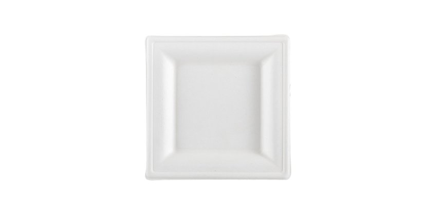 Piatto piano monouso - quadrato - 16 x 16 cm - canna da zucchero - bianco - Signor Bio - conf. 50 pezzi