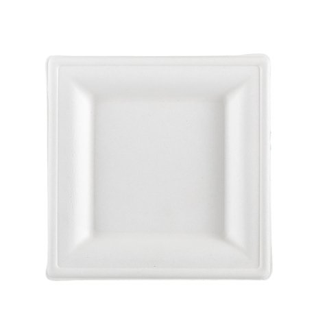 Piatto piano monouso - quadrato - 16 x 16 cm - canna da zucchero - bianco - Signor Bio - conf. 50 pezzi