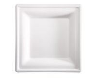 Piatto piano monouso - quadrato - 20 x 20 cm - canna da zucchero - bianco - Signor Bio - conf. 50 pezzi