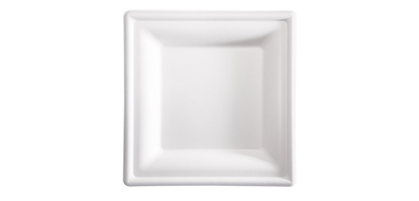 Piatto piano monouso - quadrato - 20 x 20 cm - canna da zucchero - bianco - Signor Bio - conf. 50 pezzi