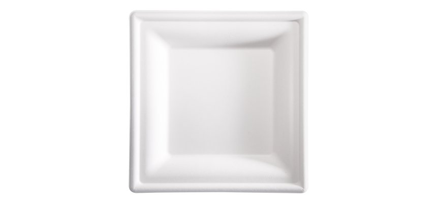 Piatto piano monouso - quadrato - 20 x 20 cm - canna da zucchero - bianco - Signor Bio - conf. 50 pezzi