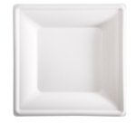 Piatto piano monouso - quadrato - 26 x 26 cm - canna da zucchero - bianco - Signor Bio - conf. 50 pezzi
