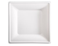 Piatto piano monouso - quadrato - 26 x 26 cm - canna da zucchero - bianco - Signor Bio - conf. 50 pezzi
