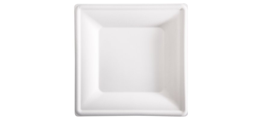 Piatto piano monouso - quadrato - 26 x 26 cm - canna da zucchero - bianco - Signor Bio - conf. 50 pezzi