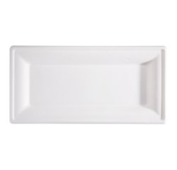 Piatto piano monouso - rettangolare - 26 x 13 cm - canna da zucchero - bianco - Signor Bio - conf. 50 pezzi