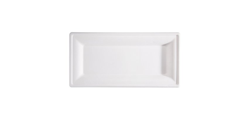 Piatto piano monouso - rettangolare - 26 x 13 cm - canna da zucchero - bianco - Signor Bio - conf. 50 pezzi