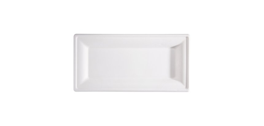 Piatto piano monouso - rettangolare - 26 x 13 cm - canna da zucchero - bianco - Signor Bio - conf. 50 pezzi