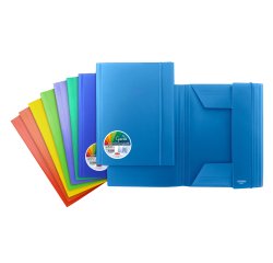 Cartelle con elastico Garda - 3 lembi - PP - dorso piatto - colori assortiti - Plastibor