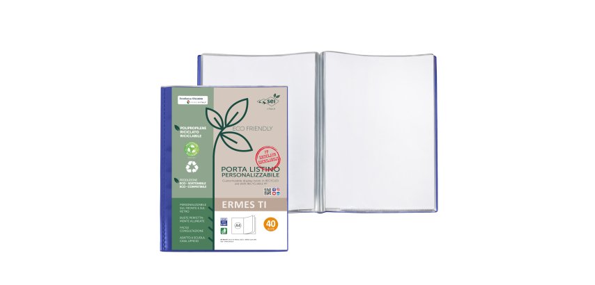 Portalistini personalizzabile Ermes TI - 22 x 30 cm - PP riciclato - 40 buste - blu - Sei Rota