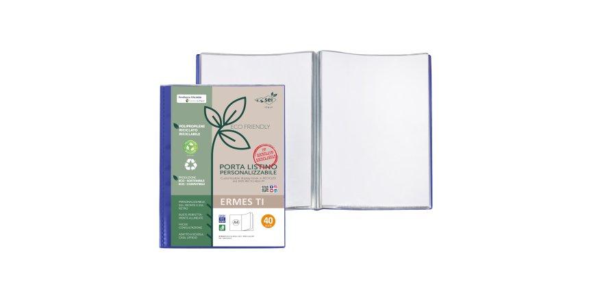 Portalistini personalizzabile Ermes TI - 22 x 30 cm - PP riciclato - 40 buste - blu - Sei Rota